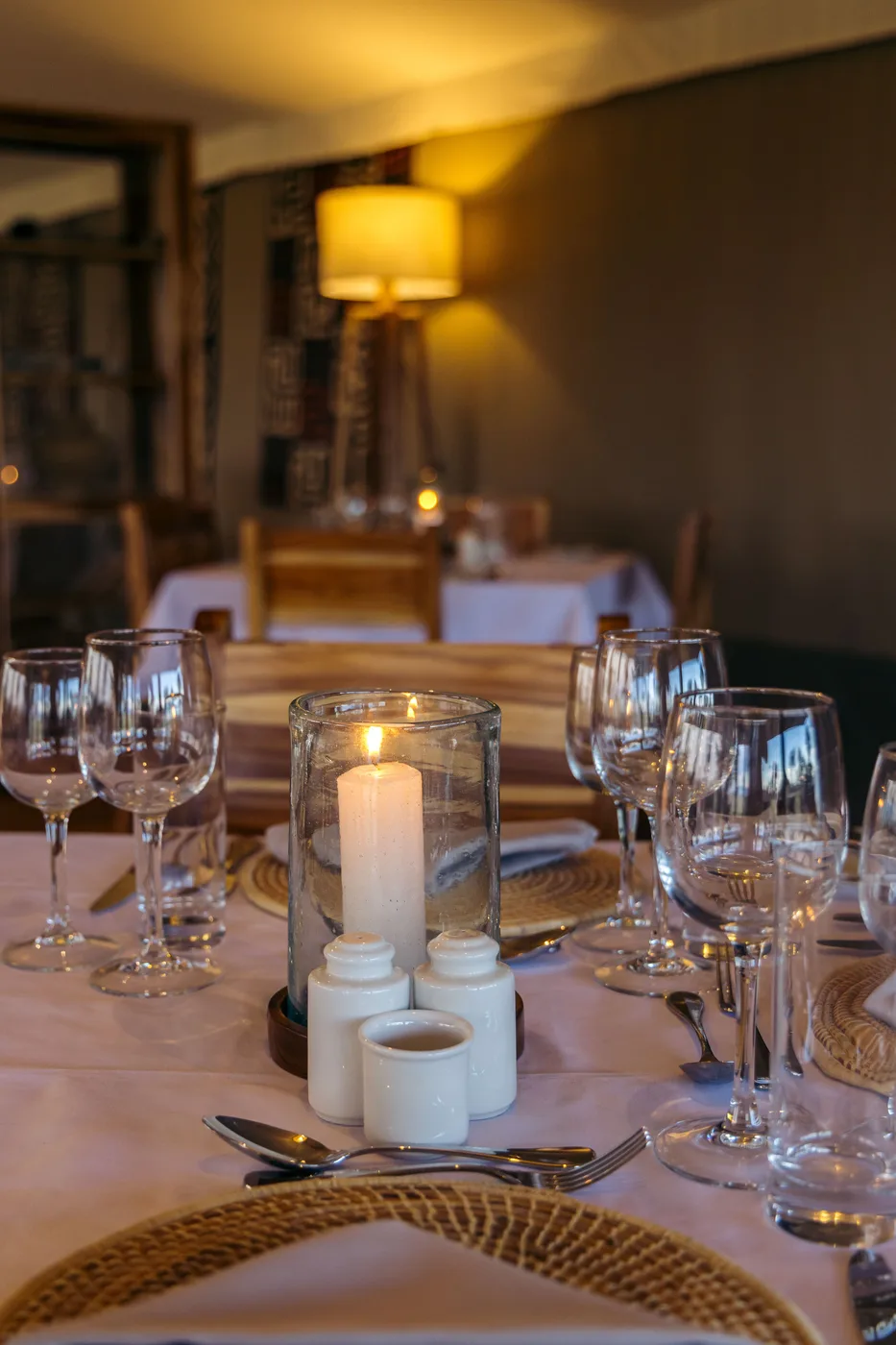 Glasses set for dinner