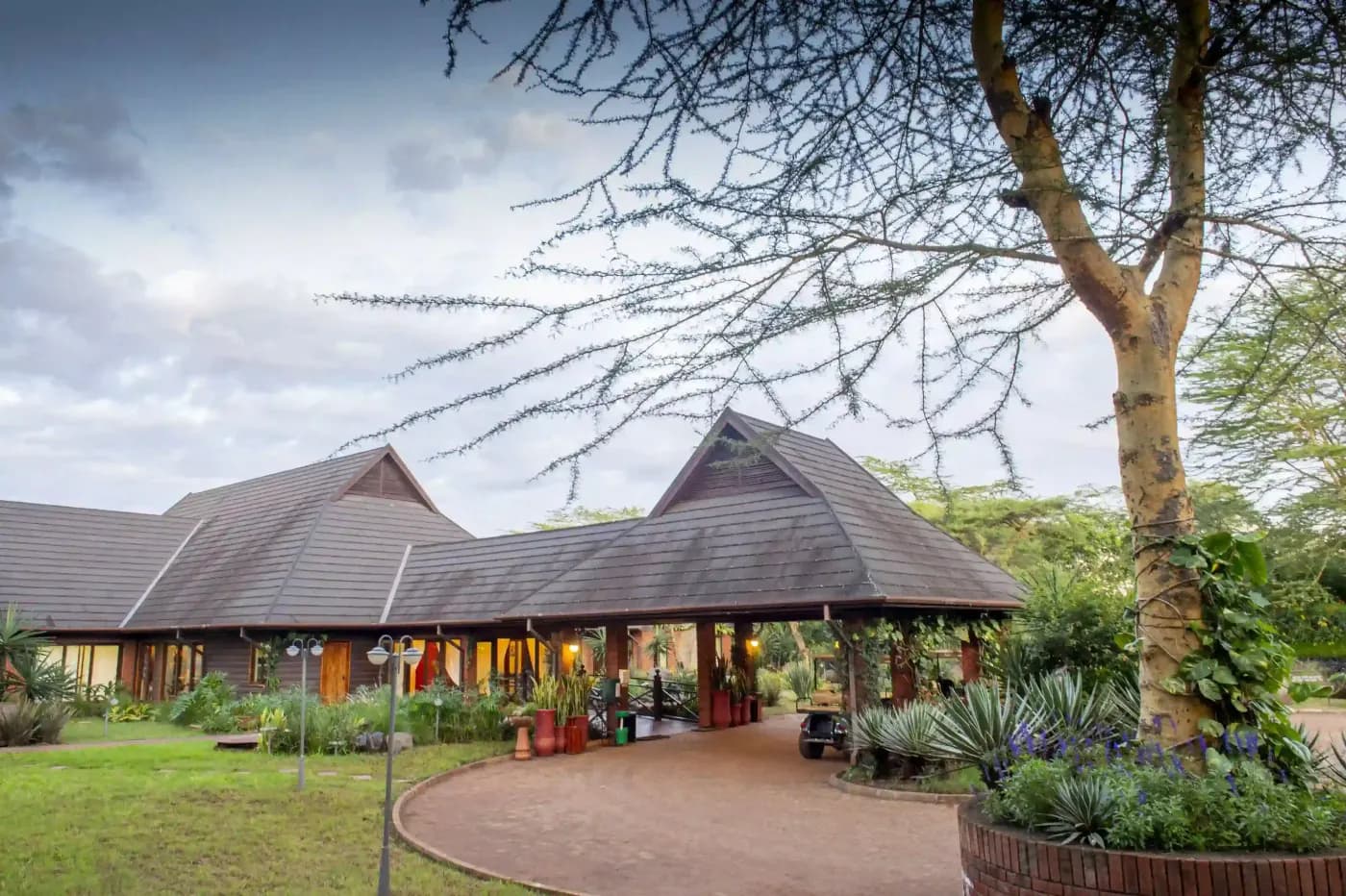 The lodge buildings and garden