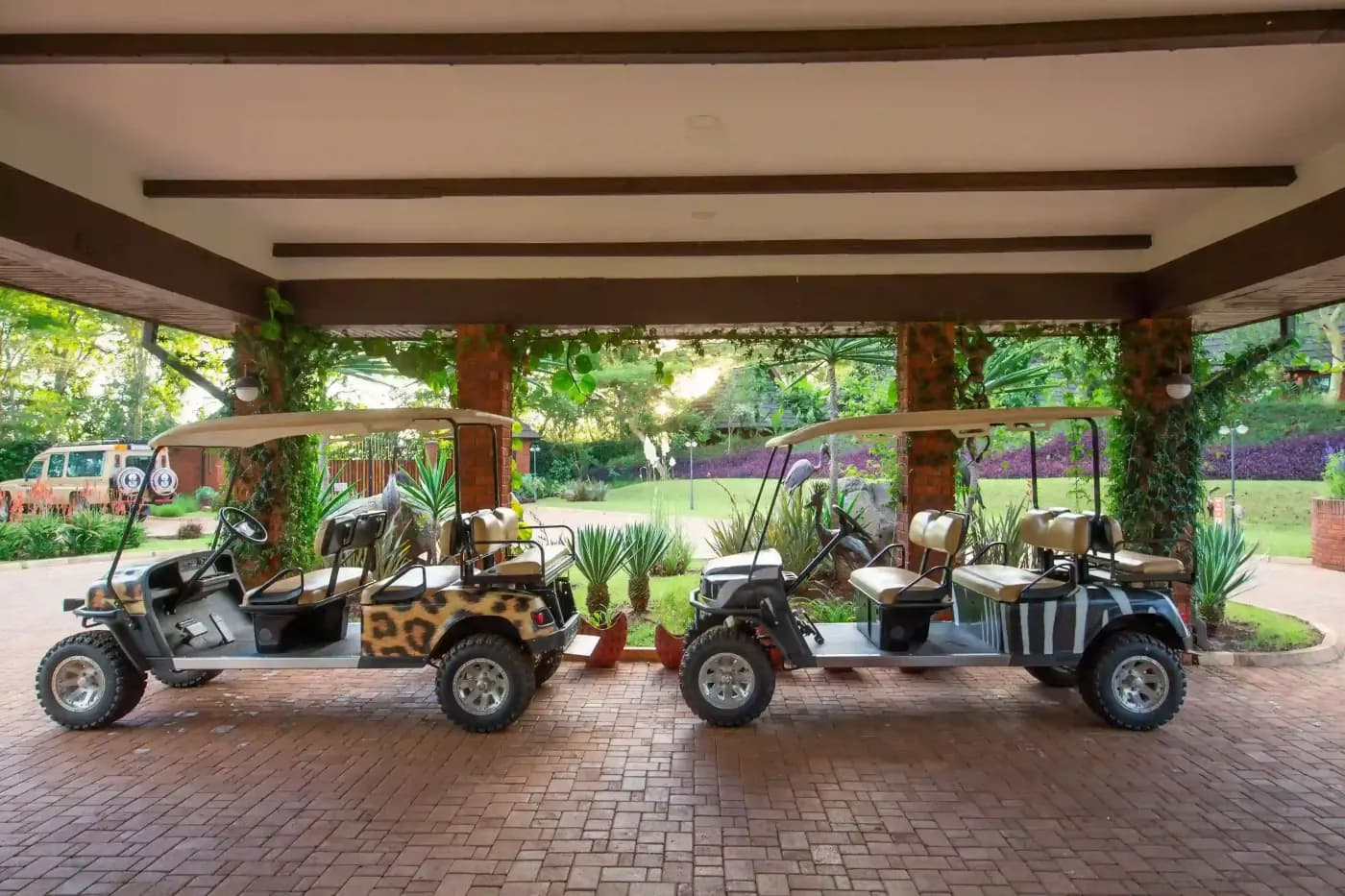 Buggies waiting under the canopy