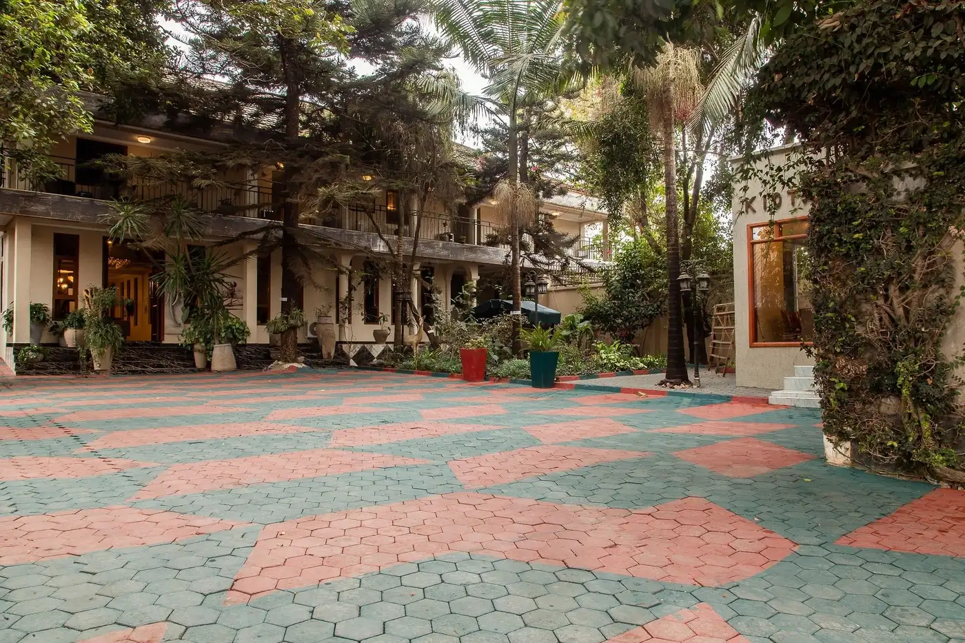 The paved courtyard