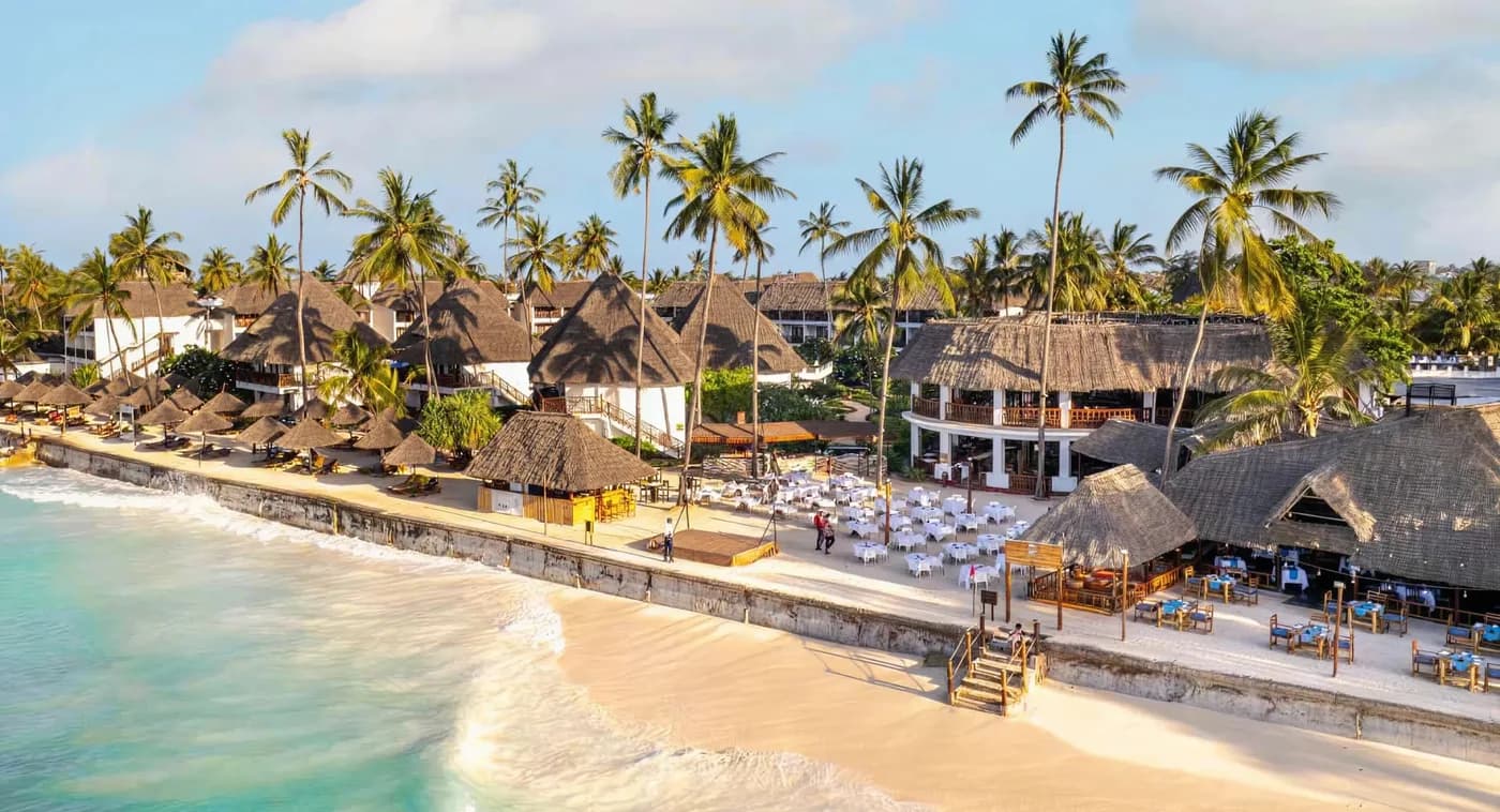 The beach and makuti roofs from the air