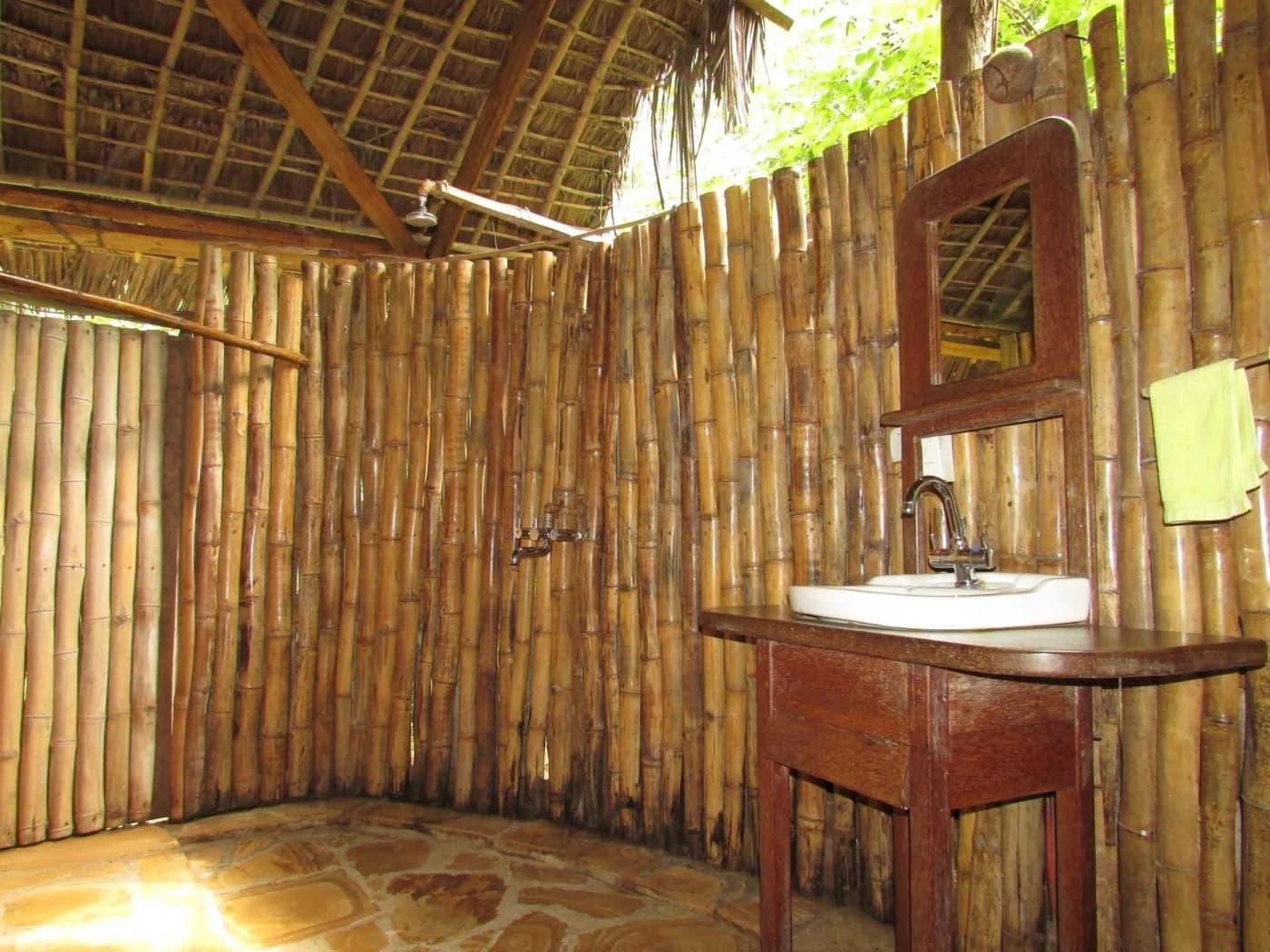 Open-air bathroom in bamboo