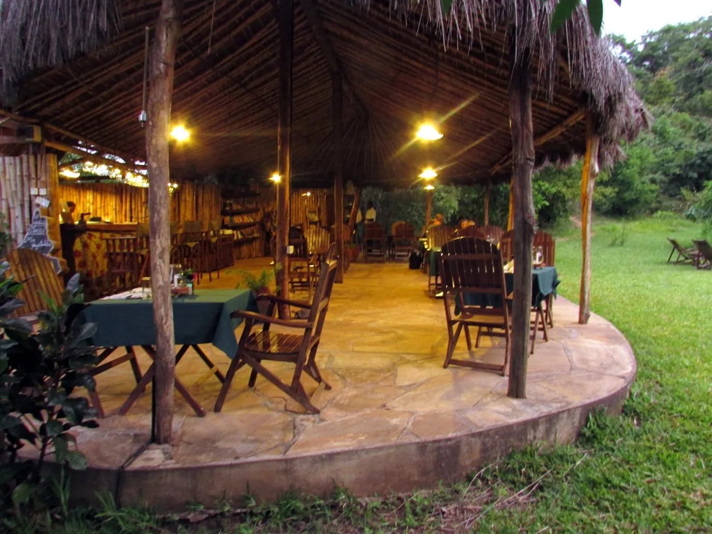 Dining area lit up at night