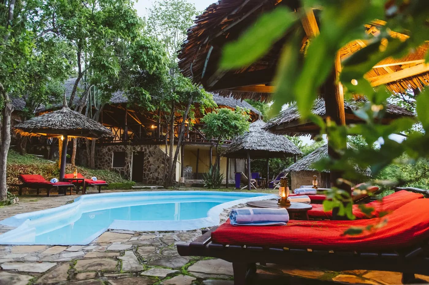Swimming pool and loungers