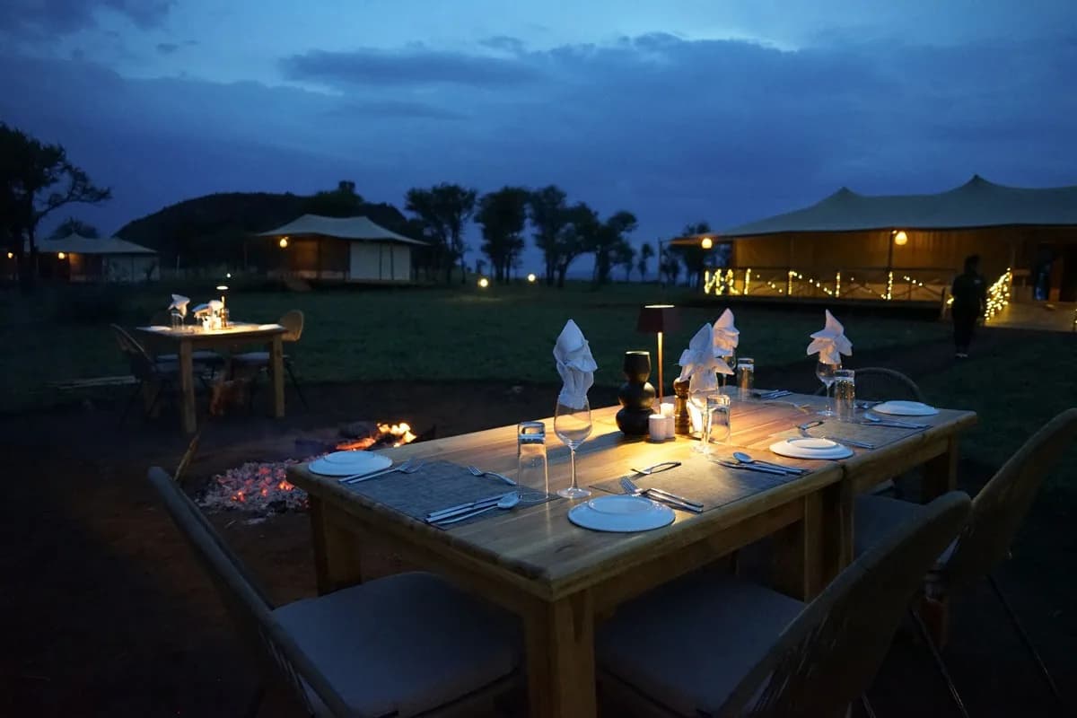 Dinner laid outside at dusk
