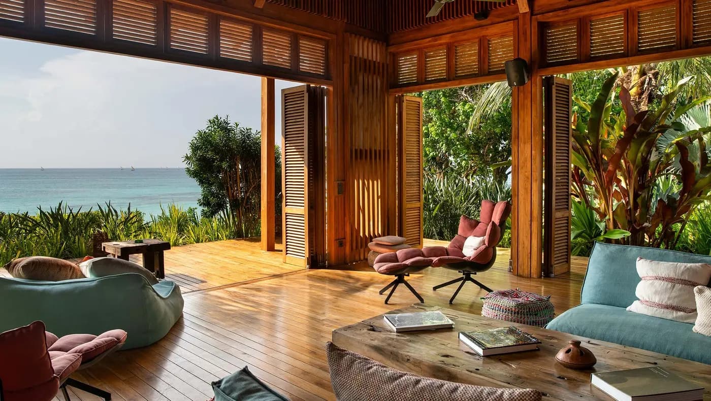 Villa living room opening onto the terrace