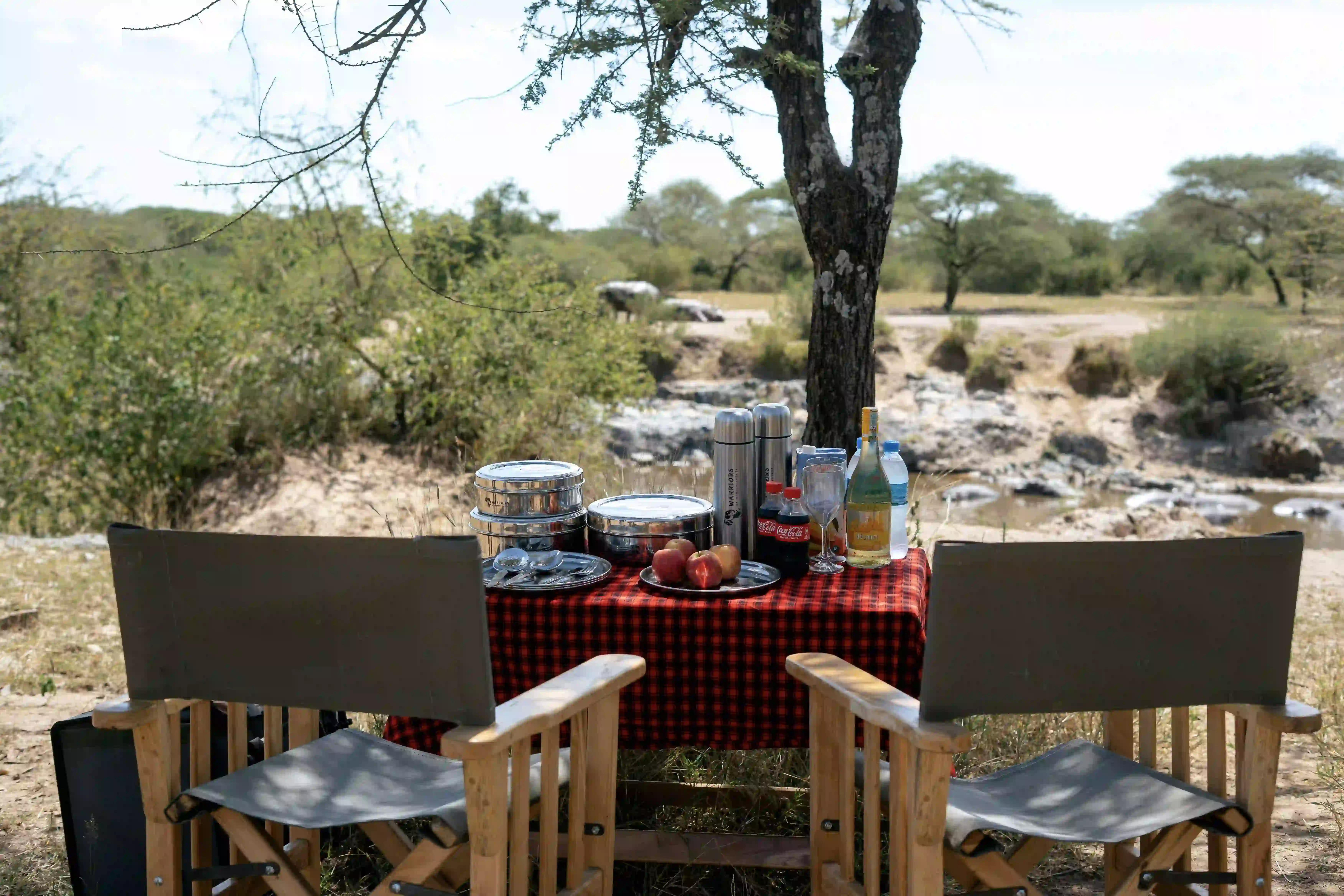 Bush lunch table set with branded thermoses