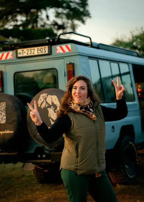 Guest posing by the branded spare wheel cover