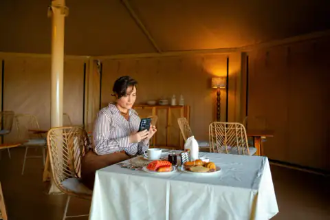 Breakfast laid out in the guest tent