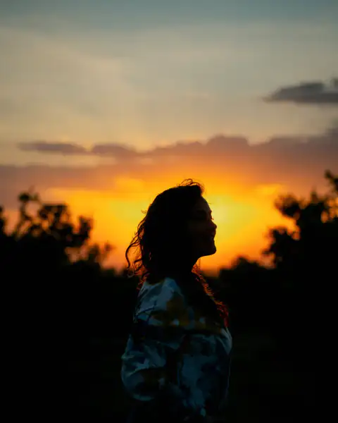 Guest silhouetted against a Serengeti sunset