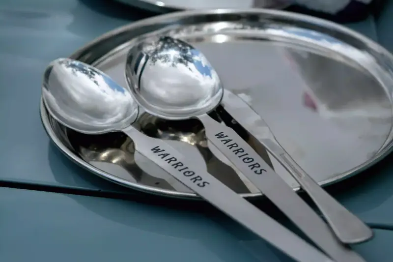 Branded Warriors cutlery on dining tray