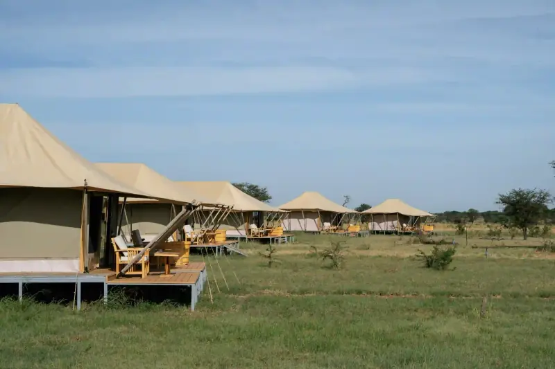 Row of luxury safari tents at camp
