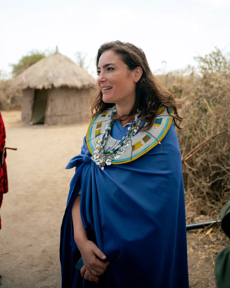 Portrait of a guest in a beaded Maasai collar
