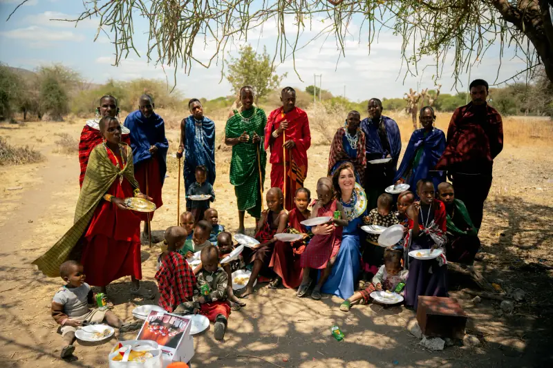 Group portrait after a shared village meal