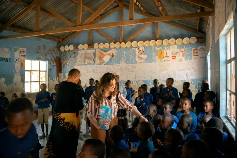 Visiting a village classroom full of pupils