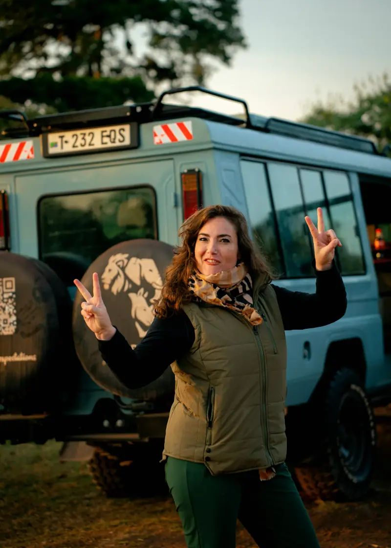 Guest posing by the branded spare wheel cover