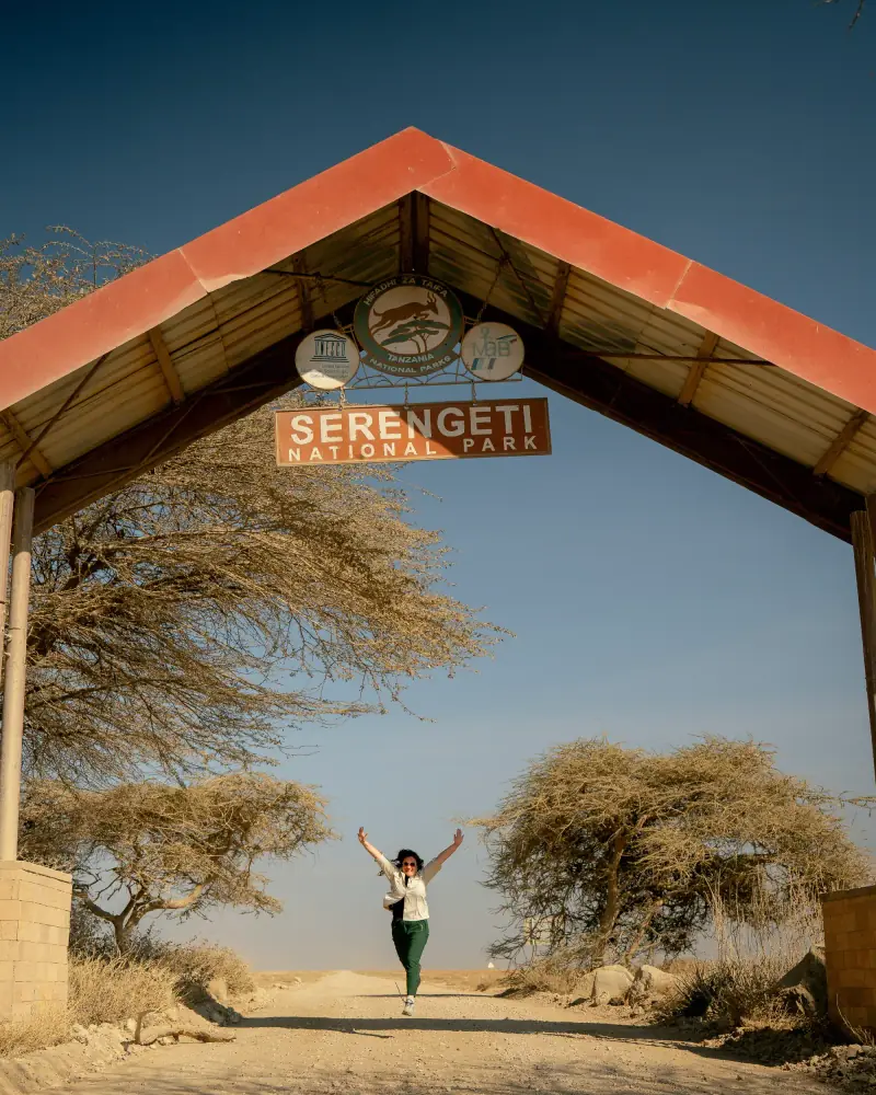 Serengeti National Park entrance arch against the acacias