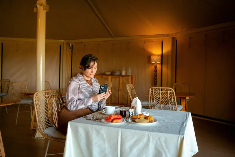 Breakfast laid out in the guest tent