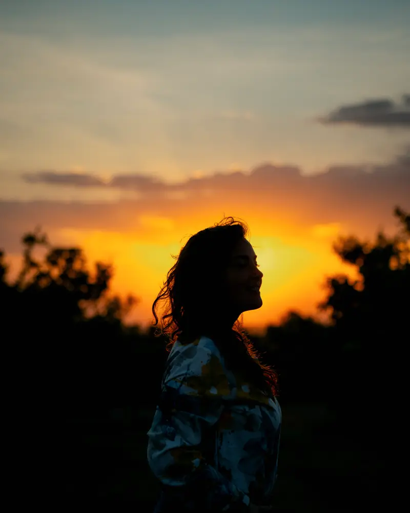 Guest silhouetted against a Serengeti sunset