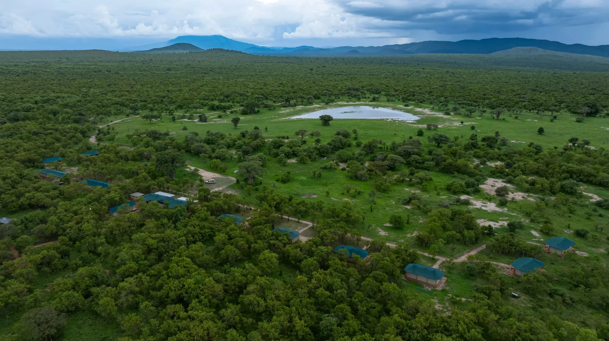 The camp in the bush from the air
