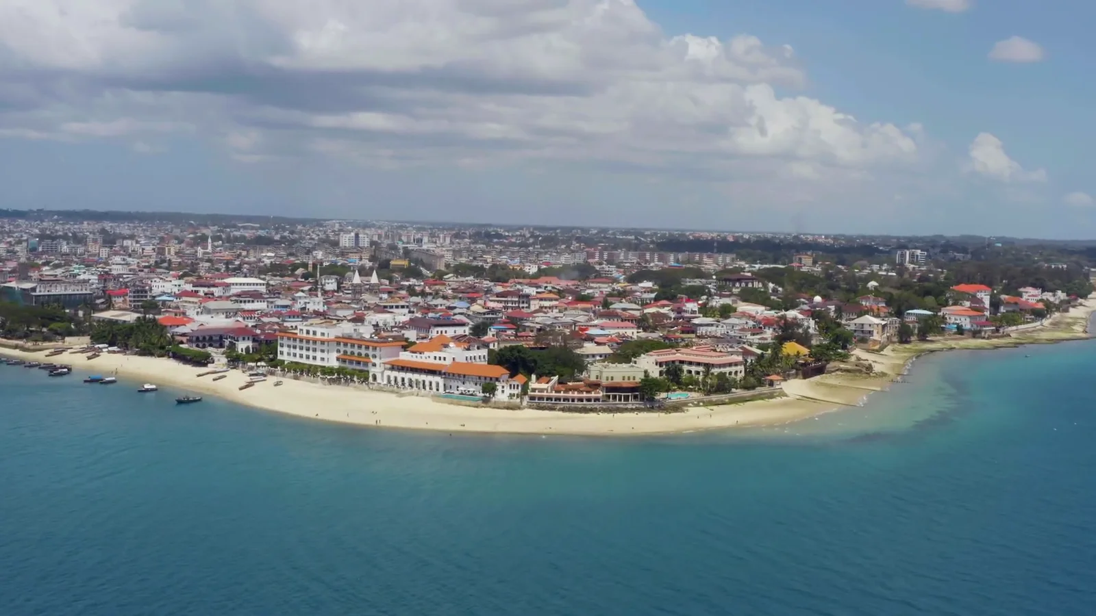 Zanzibar's coast and turquoise water from the air